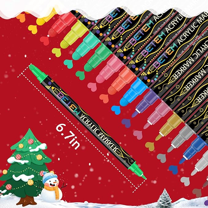 Betem Acrylic Paint Markers Pens, Dual Tip 72 Colors Premium Paint Pens Acrylic Markers for Wood, Fabric, Canvas, Stone, Rock Painting, Glass, Ceramic Surfaces, DIY Crafts Making Art Supplies with Bag