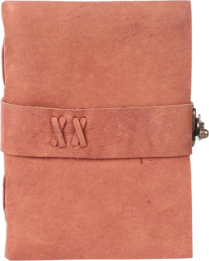 Vintage Leather Journal Handmade Buffalo Non-Refillable Deckle Edge Paper – Leather Bound Journal for Women, Men, C-Lock Closure Ideal for Writing & Travel for Artists (Sunset Peach)
