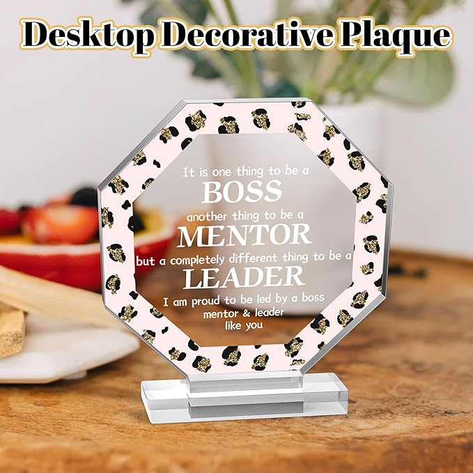 Yopyame Acrylic Boss Day Gifts - Boss Gift for Men Women, Acrylic Male Female Boss Desk Keep Paperweight, Boss Appreciation Plaque, Clear Desk Decorative Sign for Home Office, Going Away Gift for Boss
