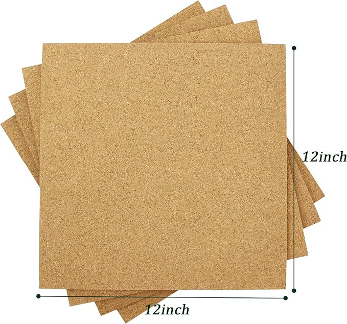Cork Board Tiles 12"x12" - 1/2" Thick 4 Pack Cork Board Square Bulletin Boards Self Adhesive Corkboards for Walls Pin Boards Corkboards for Office Home School Decor