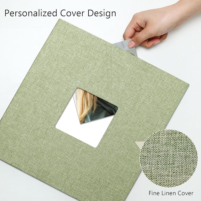 Vienrose Premium Scrapbook Photo Album with Writing Space 12"x12", DIY Scrapbook Album with 60 Pages, Large Photo Book for Baby Family Travel Vacation, Grass Green