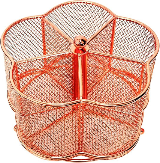 360 Degree Rotate Pen Holder for Desk Mesh Desk Pen Organizer Pencil Holder Large Capacity Accessories & Workspace Organizers for School,Home (Rose Gold, No hook)