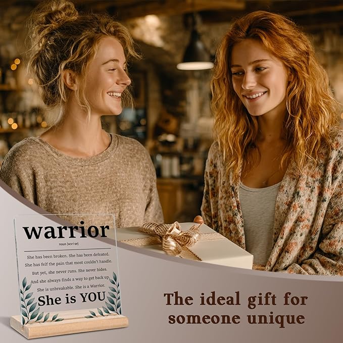 Inspirational Cancer Survivor Gifts for Women Mom, Warrior Definition Acrylic Plaque Sign, Warrior She is You Sign, Breast Cancer Survivor Gifts for Woman, Cancer Fighter Patients