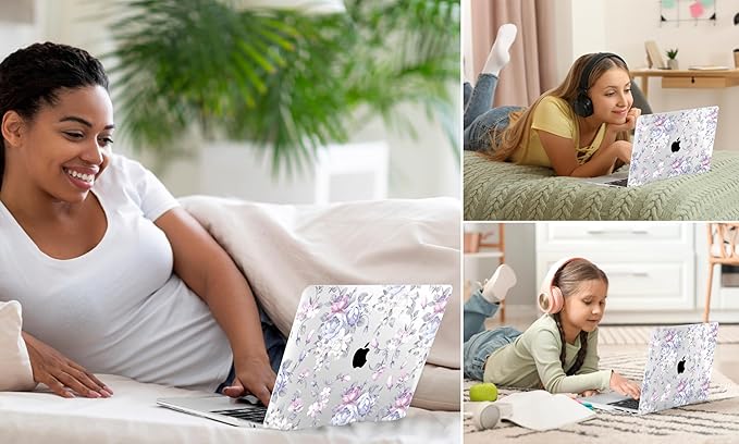 TWOLSKOO Compatible with MacBook Pro 13 inch Case 2023-2016 A2338 M2/M1 A2251 A2289 A2159 A1989 A1706, Plastic Hard Shell Cover & Keyboard Skin & Screen Protector, Purple Peony