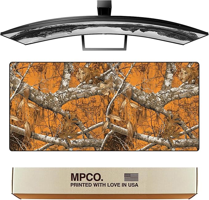 MPCO. Real Tree Large Gaming Desk Pad - 36" x 17" Aeroglyde Fabric Edge Orange – Without Logo Desk Mats - Non-Slip, Washable, Smooth Glide for Precision Gaming & Work