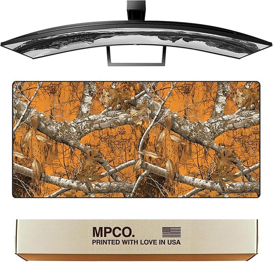 MPCO. Real Tree Large Gaming Desk Pad - 36" x 17" Aeroglyde Fabric Edge Orange – Without Logo Desk Mats - Non-Slip, Washable, Smooth Glide for Precision Gaming & Work