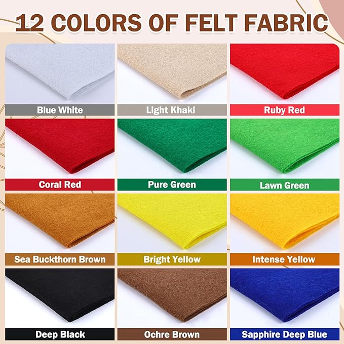 12 Rolls 8"x35"(20.5x90cm) 1.4mm Thick Soft Felt Fabric Sheet 12 Assorted Colors Felt Pack for DIY Craft Sewing Squares Nonwoven Patchwork