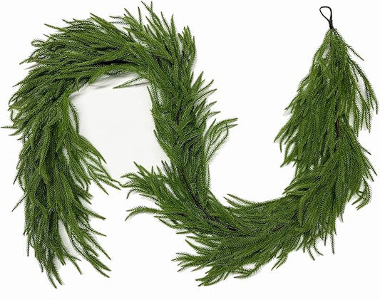 12FT Christmas Garland Norfolk Pine Garland Real Touch Artificial Greenery Garland for Mantle Fireplace Table Indoor Outdoor Holiday Decortions (Dark Green)