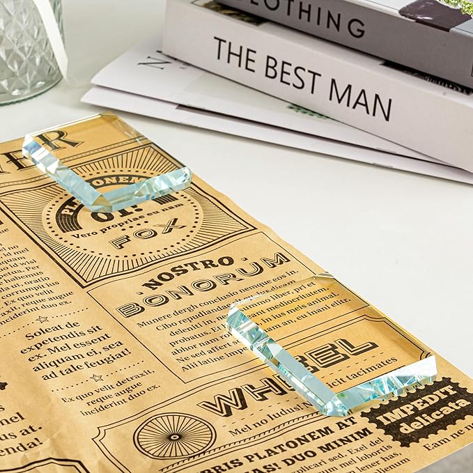 Set of 2 Rectangular Glass Paperweight Blocks - Clear Glass Paper Weights - Glass Block Decor Tiles for Office, Home Crafts, Projects, Ornaments (A)