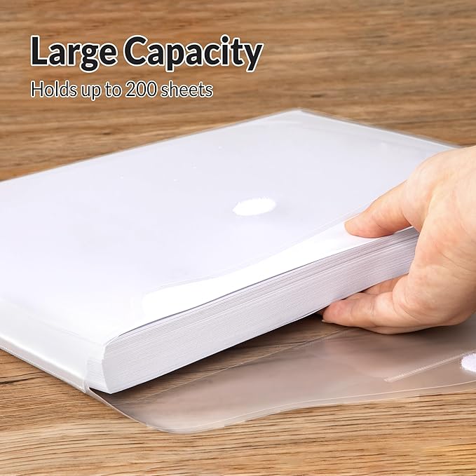 SUNEE 12 Pack Plastic Envelopes, Clear Folders for Document for A4 Letter Size, Poly File Folders with Label Pockets for School Home Office Organizer Work Supplies