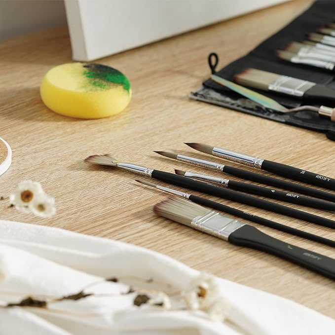 ARTIFY 25-Piece Professional Paint Brush Set – Expert Series Synthetic Nylon Brushes for Acrylic, Oil, Watercolor, Gouache – No Shedding, Canvas Roll Case & Palette Knife, Painter Gifts Art Supplies