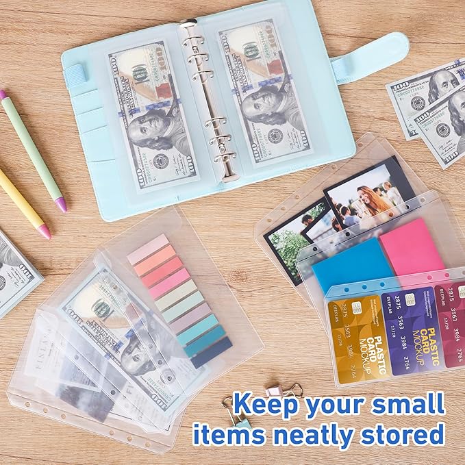 Antner 12PCS A6 Binder Pockets 6-Hole No Zipper Budget Cash Envelopes for Money Organizer, Zipless A6 Planner Inserts Cash Stuffing Envelopes Binder Pouches Folders Loose Leaf Filling Document Bags