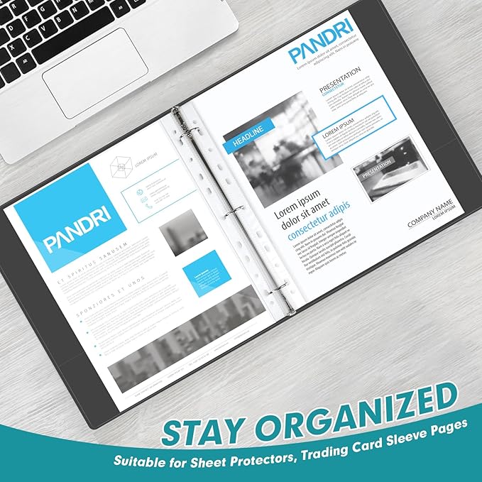 3 Ring Binder 0.5 Inch, PANDRI 12 Pack 0.5-Inch Binder Fits Letter Size 8.5'' x 11'' Paper, Versatile Binders for Office Home School, 2 Pockets, Black