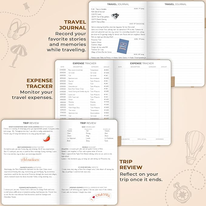 Clever Fox Travel Journal – Vacation & Trip Organizer with Budget Plan, Packing List, Travelling Expense Tracker, A5 (Sandstone)