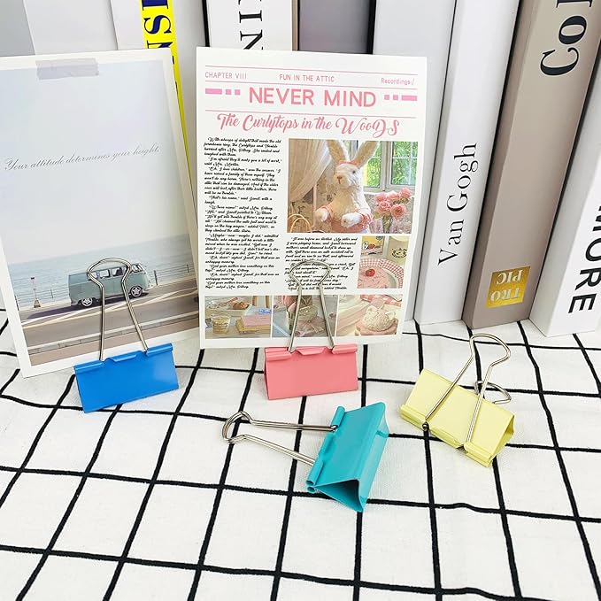 Extra Large 2-Inch Colored Binder Clips, 12-Pack (Pink, Blue, Green, Yellow)