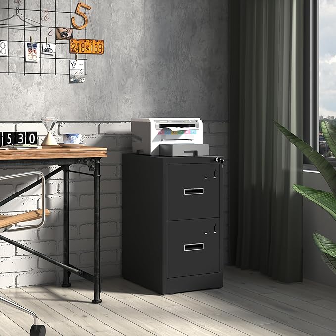 2 Drawer Metal File Cabinet with Lock Heavy Duty Home Office Steel Vertical Filing Lockable Cabinets for Legal/Letter Size File,Assembly Required