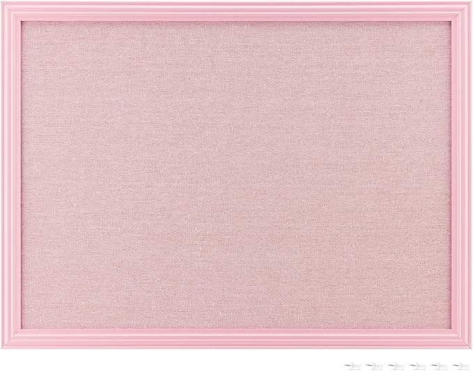 Navaris Framed Linen Bulletin Board - Approx. 58x43cm Fabric Jewelry Organizer Pinboard for Wall Memory Memo Pin Board - Pink Linen with Pink Frame