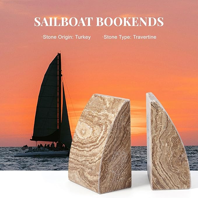 Koville Travertine Bookends for Shelves, Large Stone Bookends for Heavy Books, Non-Slip Heavy Duty Book Stopper for CD/Movies, Aesthetic Decorative Book Ends for Bookshelf Table Home Decor(Brown)