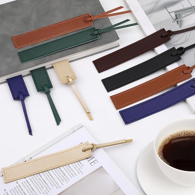 12 Pcs Leather Bookmark, Classic Stitched Bookmark with Leather Rope, Bookmarks for Men, Handmade Stitched Book Marks Page Markers for Book Reader Teachers Students School Office