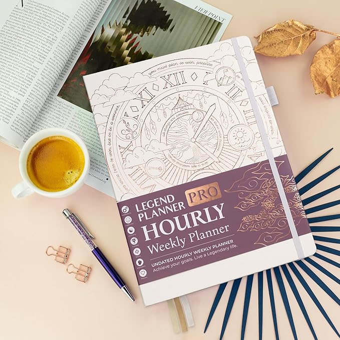 Legend Planner PRO Hourly Schedule - Weekly & Daily Organizer with Time Slots. Appointment Book Journal for Work & Personal, A4 (White Gold)