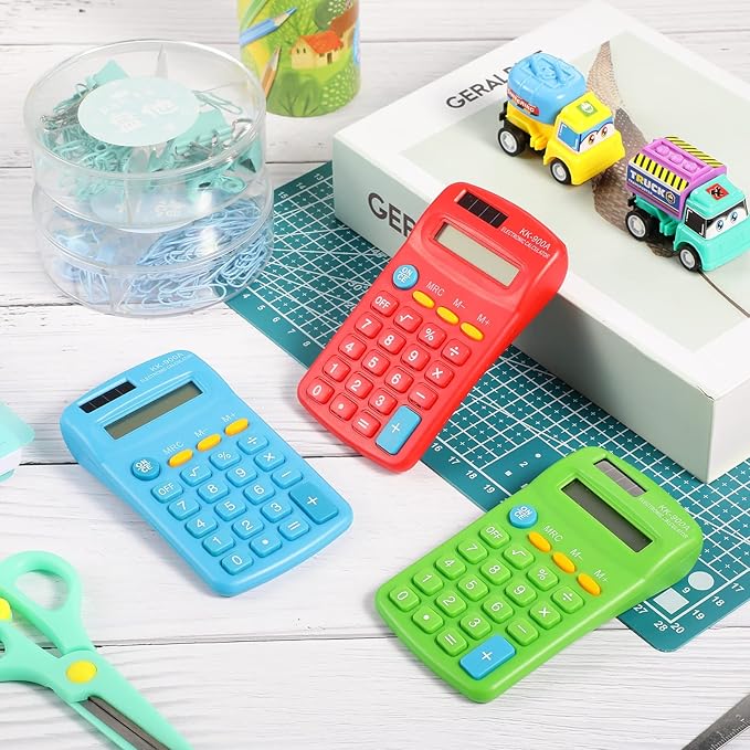 30 Pack Pocket Calculator Small Battery Powered Bulk Mini Size 4 Function Hand Held Basic Calculator for Students Kids School Home Office(Green, Red, Blue)
