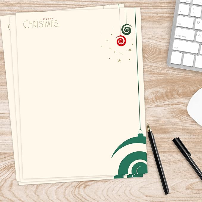 easykart labels Christmas Stationery Paper Letterhead Sheets 60 Pack Holiday Xmas Theme Design For Writing Letters Computer Office Notes & Printing Supplies Size 8.5" X 11"