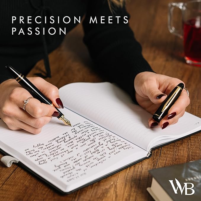 Wordsworth & Black Majesti Fountain Pen-(Black), Luxury Case, Gold Finish; 18K Gilded Medium Nib- Ink Cartridges, Refillable Ink Converter-Calligraphy Pen-Best Business Gift Set for Men & Women