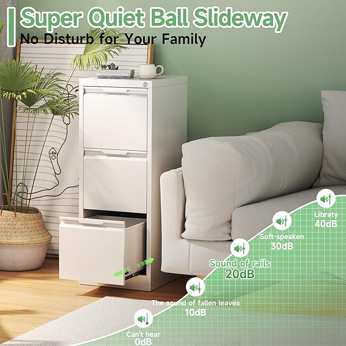 3-Drawer File Cabinet with Lock,Metal Vertical Filing Cabinets for Home Office,Under Desk File Cabinets for Letter/Legal/A4 Size Files,Assembly Required