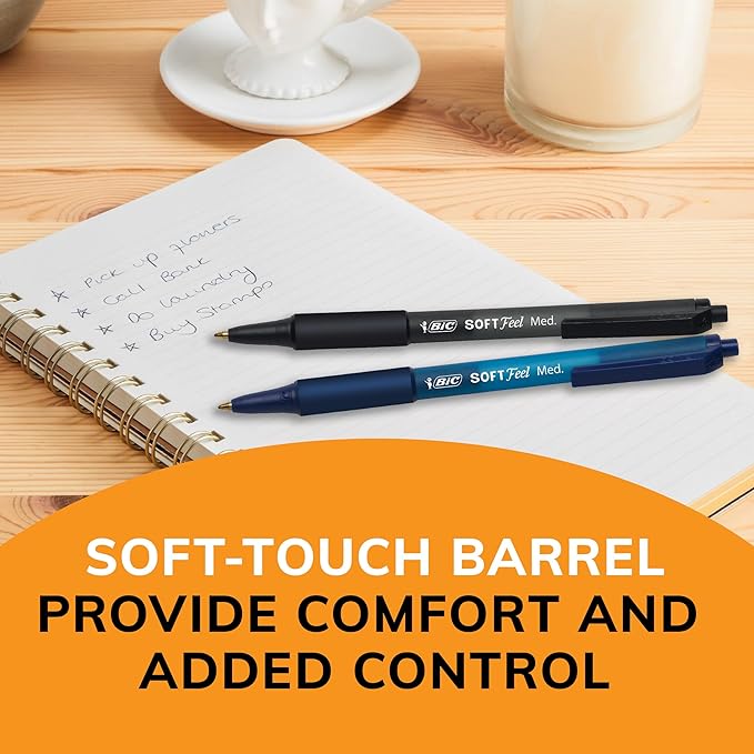 BIC Soft Feel Ballpoint Pen with 1.0 mm Medium Point and Retractable Design, 6-Count in Black Ink