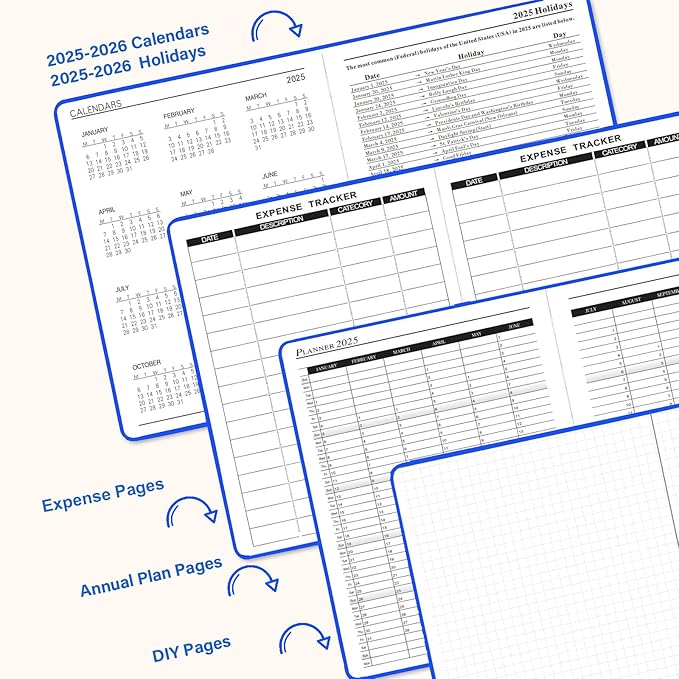 Daily Planner 2025-2026 （8.5"x5.8"）One Day Per Page, Academic Planner July 2025 to June 2026, Agenda 2025 2026, Appointment Calendar Book with Faux Leather Cover (Blue)