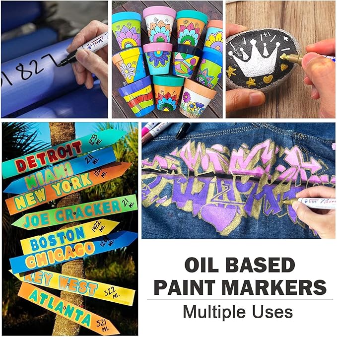 TFIVE Paint Pens Paint Markers Never Fade Quick Dry and Permanent,18 Color Oil-Based Waterproof Marker Pen Set for Rock Painting, Stone, Ceramic, Wood, Fabric, Plastic, Canvas, Glass, Mugs