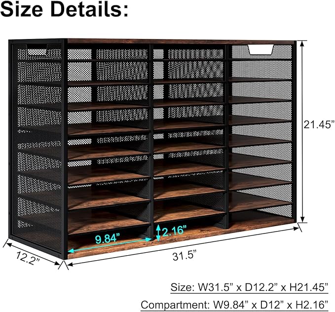 PAG Mass Mail Sorter - Adjustable Mail Holder, Countertop Literature Organizer, Student Mailbox for Classroom, Desktop Bill Paper Organizer for Office & Home, 27 Compartments, Brown