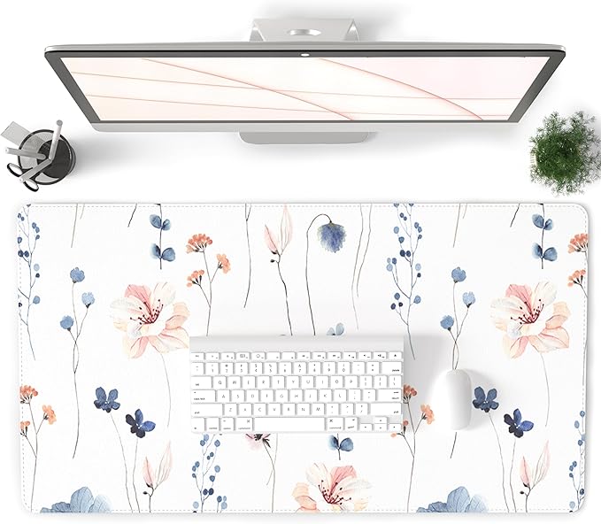 QIYI Large Mouse Pad for Desk, Watercolor Floral Computer Desk Mat for Keyboard and Mouse, Non-Slip Rubber Waterproof Leather Desk Pad, Flowers Gaming Mousepad Office Desk Accessories, 31.5" x15.7"