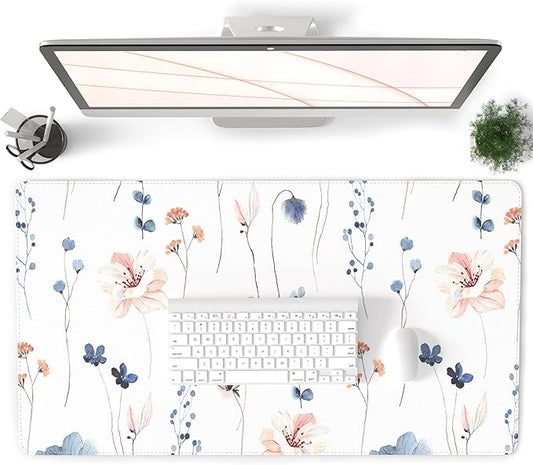 QIYI Large Mouse Pad for Desk, Watercolor Floral Computer Desk Mat for Keyboard and Mouse, Non-Slip Rubber Waterproof Leather Desk Pad, Flowers Gaming Mousepad Office Desk Accessories, 31.5" x15.7"