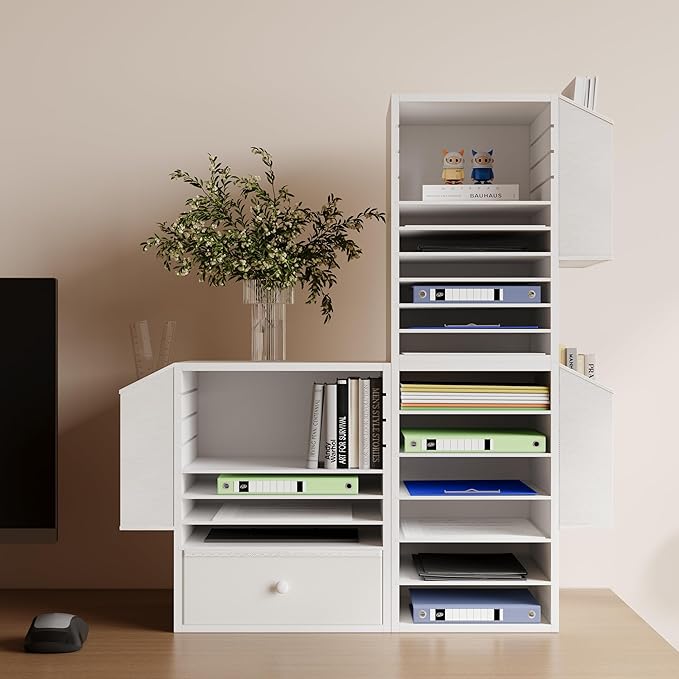 6 Tier Adjustable Countertop Mail Sorter, Mailboxes With Name Slots, Literature Organization Paper Storage Slot, Office Desk File Organizer, Wooden Desktop Mailbox for Classroom, White