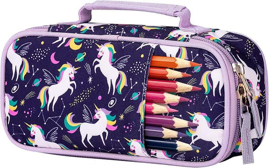 Choco Mocha Unicorn Pencil Case for Girls, Soft Pencil Case Kids Pencils Pouch for Kindergarten Girls, Purple