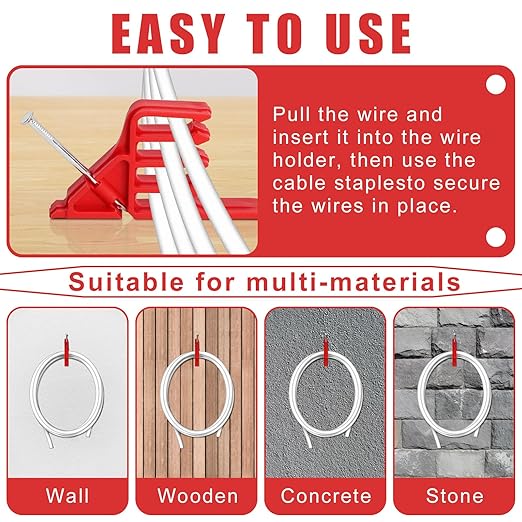 200Pcs Cable Stackers, Cable Staples Clips with Steel Nails, Electrical Wire stackers,Insulated Cord Staples Multi Cable Wire Clips for Suitable Most Cables
