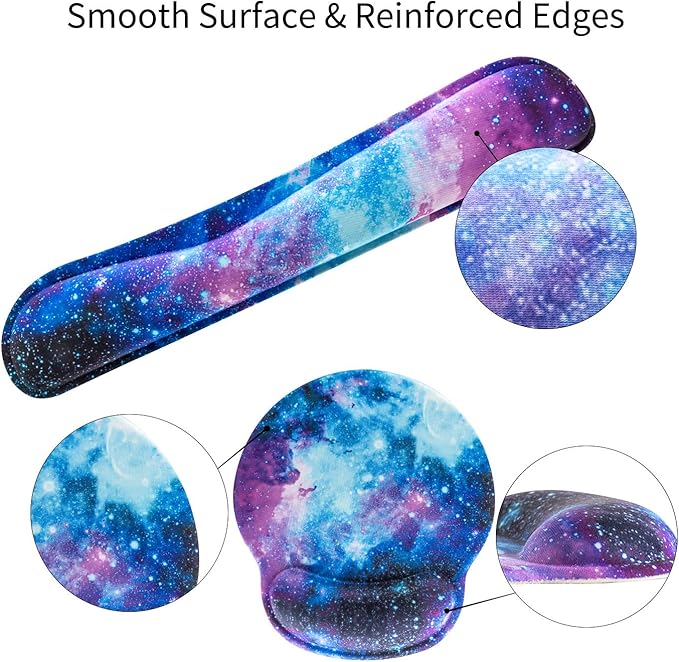 Ergonomic Keyboard Mouse Pad Wrist Rest Support Set for Laptop/Computer/Desktop,Memory Foam Hand Rest Wrist Cushion for Gaming/Office,Lightweight Comfortable & Pain Relief (Galaxy)