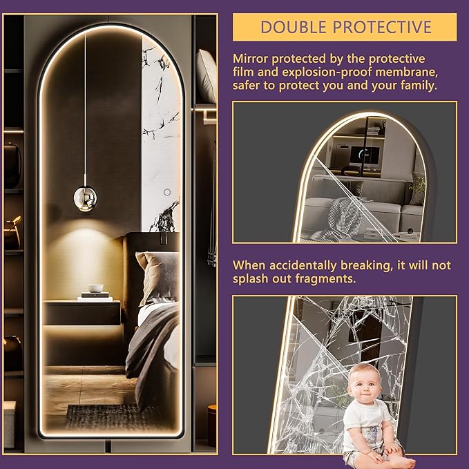 Hasipu 65" x 22" Led Mirror, Full Length Mirror with Lights, Arch Design, Wall Mounted, Modern Style