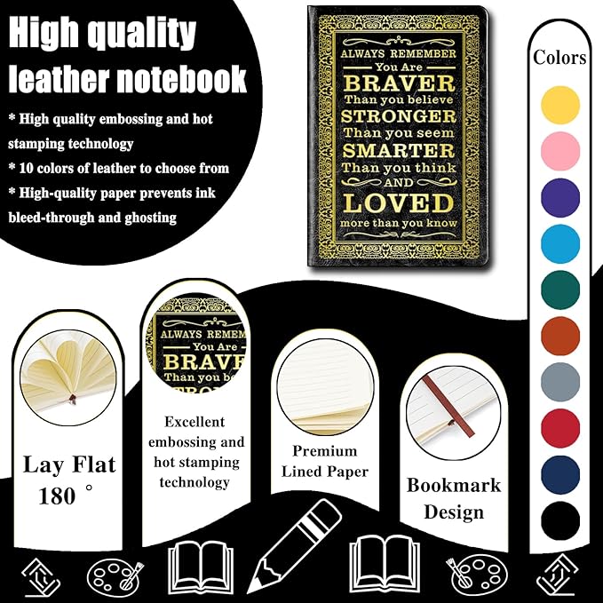 Black A5 Lined Leather Journal Notebook,Inspirational Leather Journal Notebook for Men Women,200 Pages 100 Gsm Thick Ruled Paper Daily Diary for School,Travel,Business,Work (Black)