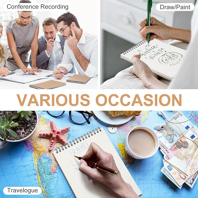 6 Pcs Dot Grid Notebook Top Spiral Notebook A5 Size Bullet Dotted Paper Hardcover Dot Journal 8.3''x 5.8'' 140 Pages Spiral Notepads for Sketching Drawing Writing School Office (Brown)