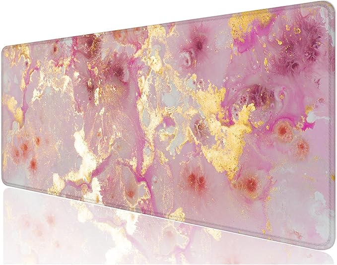 Desk Mat, 32" x 12" XXL Extended Large Gaming Mouse Pad, Desktop Decor Desk Pad, Cute Men Women Office Supplies and Accessories, XL Mouse Mat for Laptop & Keyboard, Pink Gold Marble