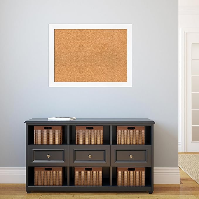 Amanti Art Natural Cork Board for Wall, 25x33 Vision Board with White Frame, Large Corkboard Office Decor for Home Organization, Modern Corkboard Pinboard to Display Items for Home Organization in