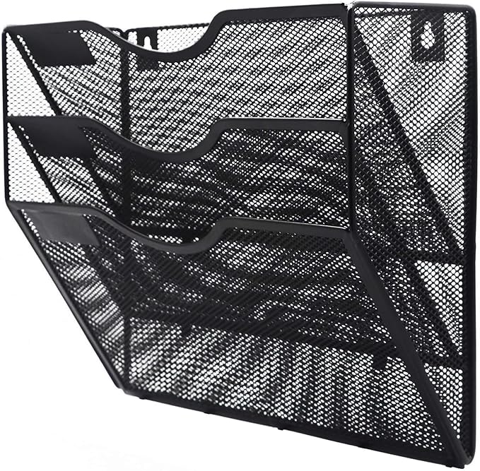 Kuntine.B Wall File Organizer Office Hanging Magazine Holder Wall File Organizer for Office Home (Black, 3 Tier)