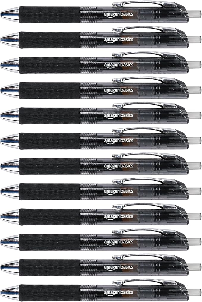 Amazon Basics Gel Pens Fine Point Smooth Writing Pens, Retractable, Black, 0.7mm, 12 Pack