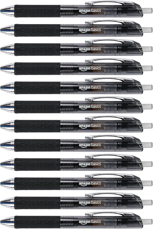 Amazon Basics Gel Pens Fine Point Smooth Writing Pens, Retractable, Black, 0.7mm, 12 Pack