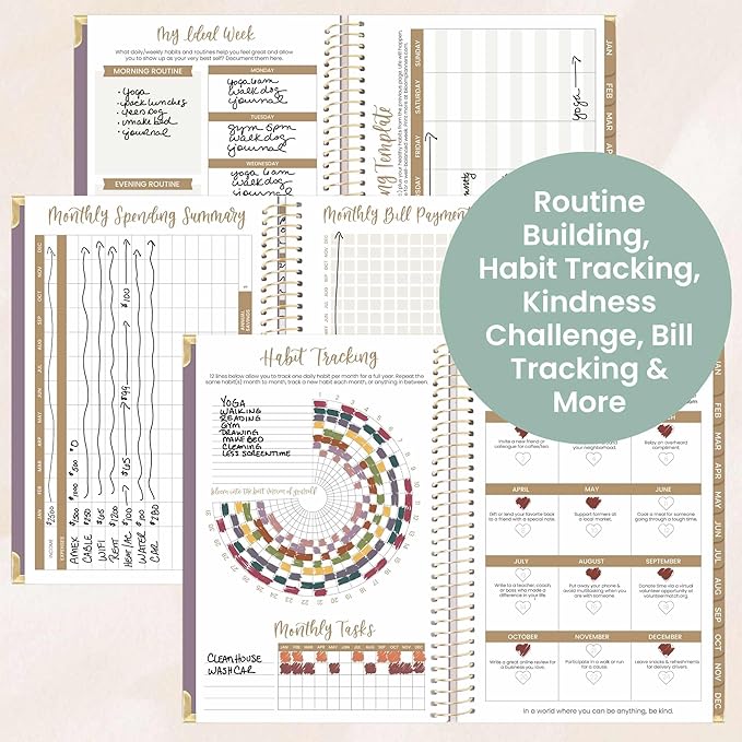 bloom daily planners HARDCOVER 2026 Planner (January to December) - A5 Task Goal Organizer - Monthly & Weekly Inspirational Agenda Book - 5.5" x 8.25" - Linen, Purple