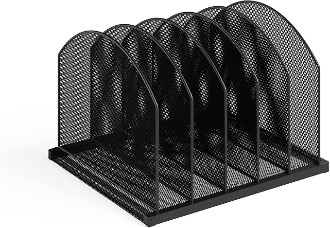Safco Onyx Desk Organizer 5 Upright Sections, Vertical File Holder Mail Sorter Black Home, Office or Classroom Desktop Organization (3215BLKD)