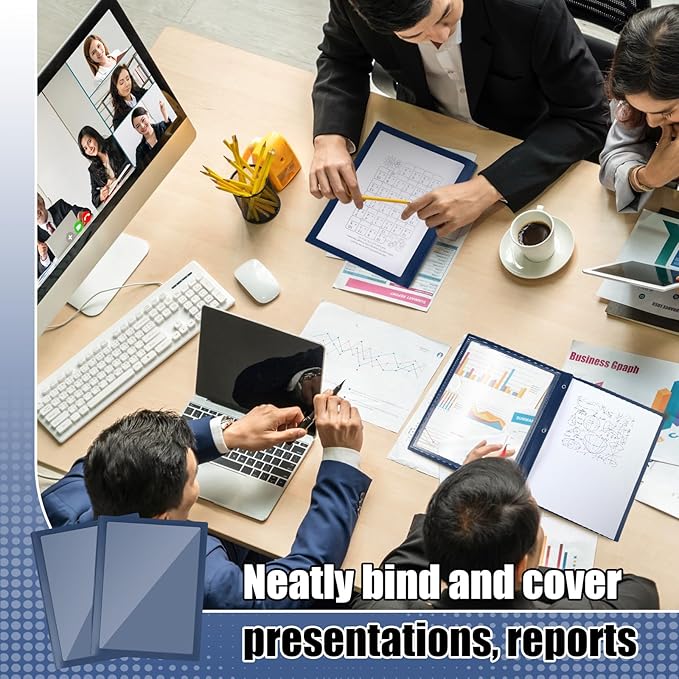 Teling 36 Pcs Report Covers with 3 Prong Fasteners Clear Front Presentation Folders Frame View Poly Report Folder Presentation Binder for Paper Document School Office (Navy Blue)