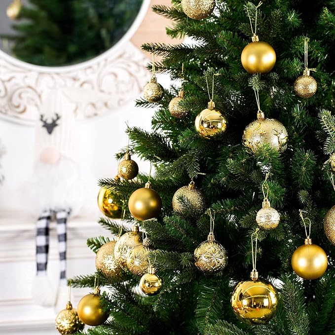 Senjie Gold Shatterproof Christmas Ball Ornaments, 32 Pcs, Plastic, Hanging, Christmas, Wedding